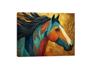 luxury horse Canvas Print, ornate horse portrait canvas, gold textured horse painting, modern animal artwork decor, stylized horse illustration print