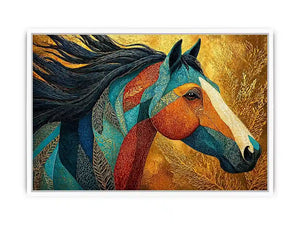 luxury horse Canvas Print, ornate horse portrait canvas, gold textured horse painting, modern animal artwork decor, stylized horse illustration print
