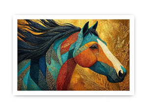 luxury horse Canvas Print, ornate horse portrait canvas, gold textured horse painting, modern animal artwork decor, stylized horse illustration print