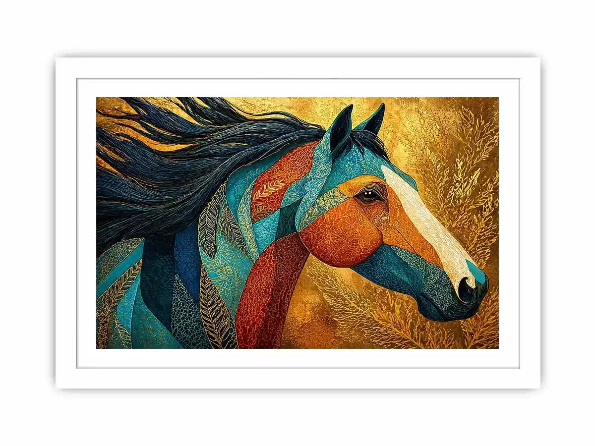 luxury horse Canvas Print, ornate horse portrait canvas, gold textured horse painting, modern animal artwork decor, stylized horse illustration print