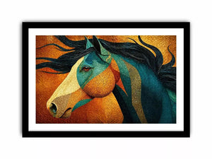 abstract horse Canvas Print teal gold, luxury horse Canvas Print, textured horse painting modern decor, artistic horse portrait illustration, colorful horse artwork wall decor