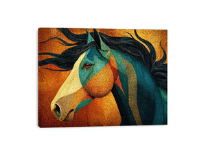 abstract horse Canvas Print teal gold, luxury horse Canvas Print, textured horse painting modern decor, artistic horse portrait illustration, colorful horse artwork wall decor