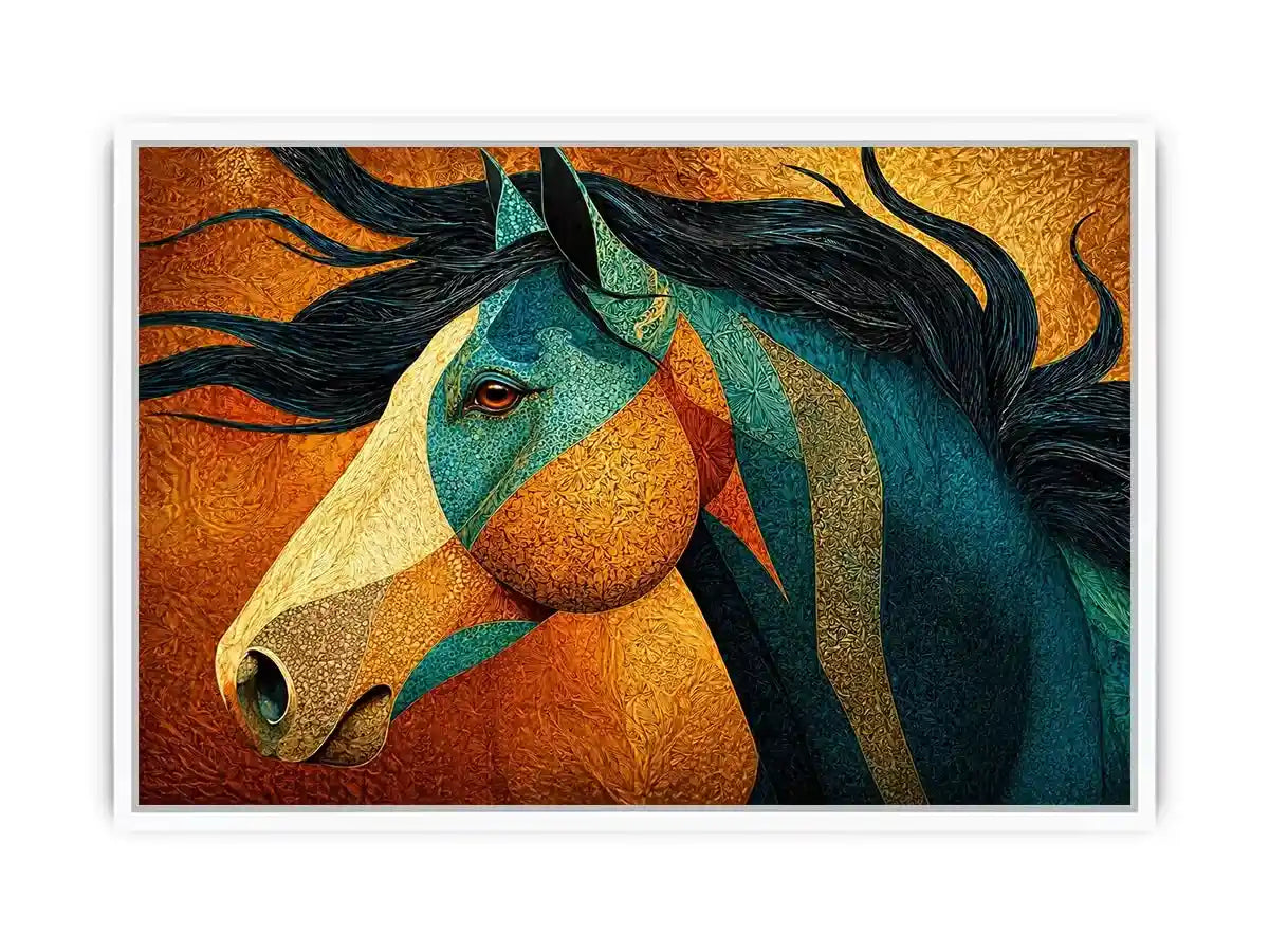abstract horse Canvas Print teal gold, luxury horse Canvas Print, textured horse painting modern decor, artistic horse portrait illustration, colorful horse artwork wall decor