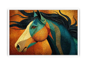 abstract horse Canvas Print teal gold, luxury horse Canvas Print, textured horse painting modern decor, artistic horse portrait illustration, colorful horse artwork wall decor