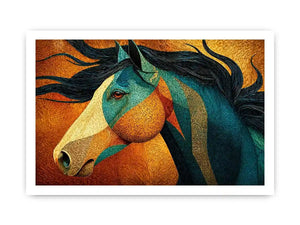 abstract horse Canvas Print teal gold, luxury horse Canvas Print, textured horse painting modern decor, artistic horse portrait illustration, colorful horse artwork wall decor
