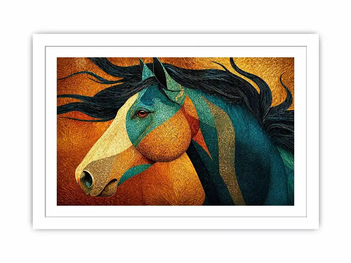 abstract horse Canvas Print teal gold, luxury horse Canvas Print, textured horse painting modern decor, artistic horse portrait illustration, colorful horse artwork wall decor