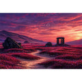 surreal landscape Canvas Print pink sky, dreamy desert ruins canvas, fantasy sunset field artwork, aesthetic pink landscape print, mystical nature wall decor