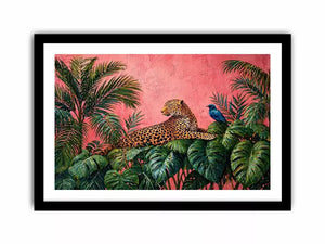 tropical leopard Canvas Print pink jungle, exotic animal Canvas Print, jungle leaves leopard artwork, pink botanical wildlife decor, modern tropical animal illustration