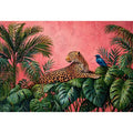 tropical leopard Canvas Print pink jungle, exotic animal Canvas Print, jungle leaves leopard artwork, pink botanical wildlife decor, modern tropical animal illustration