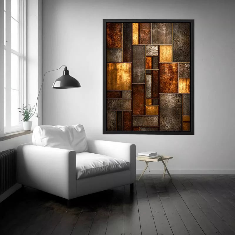 industrial abstract Canvas Print metal texture, geometric rustic panel artwork, modern industrial Canvas Print, metallic abstract wall decor, textured geometric art print