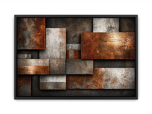 industrial abstract Canvas Print rust texture, layered metal panel artwork, modern geometric industrial canvas, textured neutral wall decor, urban abstract art print