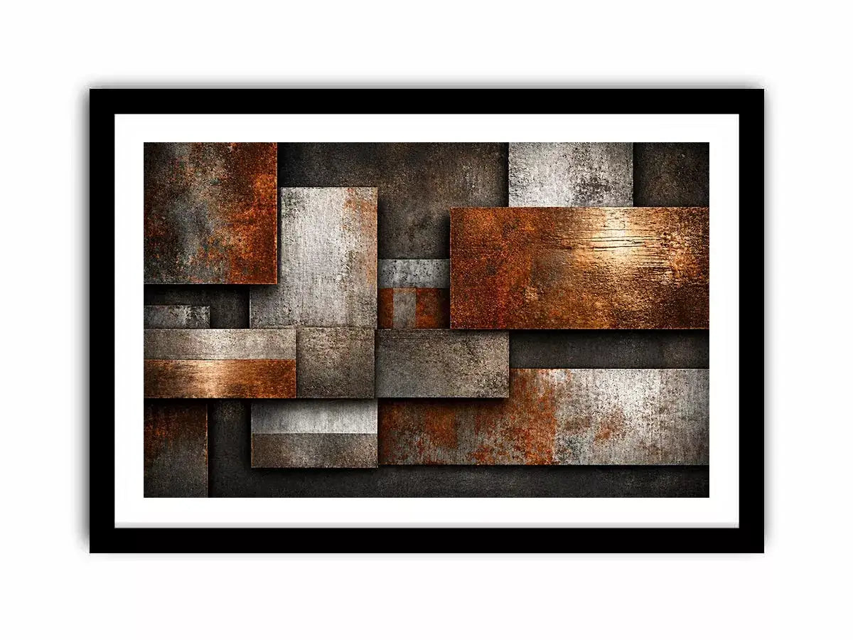 industrial abstract Canvas Print rust texture, layered metal panel artwork, modern geometric industrial canvas, textured neutral wall decor, urban abstract art print