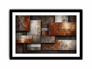 industrial abstract Canvas Print rust texture, layered metal panel artwork, modern geometric industrial canvas, textured neutral wall decor, urban abstract art print