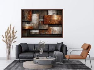 industrial abstract Canvas Print rust texture, layered metal panel artwork, modern geometric industrial canvas, textured neutral wall decor, urban abstract art print