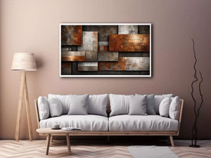 industrial abstract Canvas Print rust texture, layered metal panel artwork, modern geometric industrial canvas, textured neutral wall decor, urban abstract art print