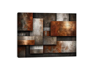 industrial abstract Canvas Print rust texture, layered metal panel artwork, modern geometric industrial canvas, textured neutral wall decor, urban abstract art print