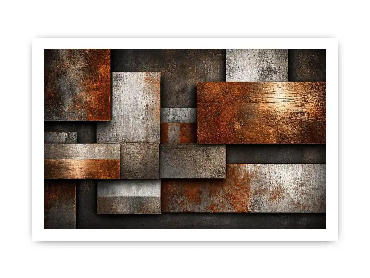 industrial abstract Canvas Print rust texture, layered metal panel artwork, modern geometric industrial canvas, textured neutral wall decor, urban abstract art print