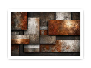 industrial abstract Canvas Print rust texture, layered metal panel artwork, modern geometric industrial canvas, textured neutral wall decor, urban abstract art print