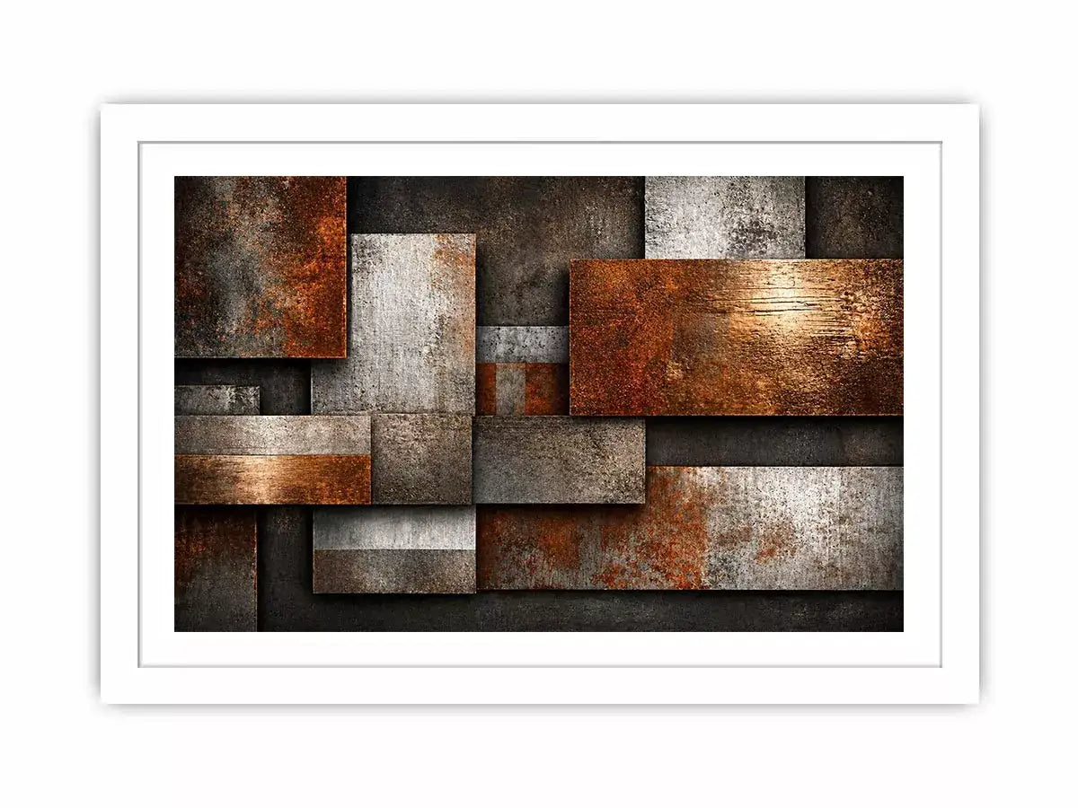 industrial abstract Canvas Print rust texture, layered metal panel artwork, modern geometric industrial canvas, textured neutral wall decor, urban abstract art print