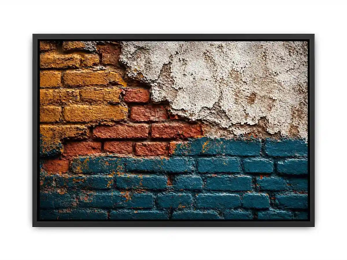 rustic brick Canvas Print texture, urban wall texture Canvas Print, distressed painted brick artwork, industrial wall decor texture, colorful brick abstract art