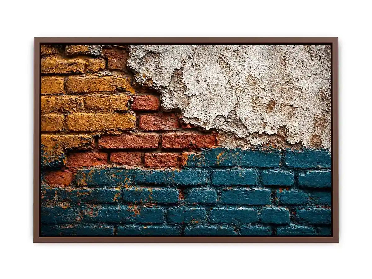 rustic brick wall art texture, urban wall texture canvas print, distressed painted brick artwork, industrial wall decor texture, colorful brick abstract art