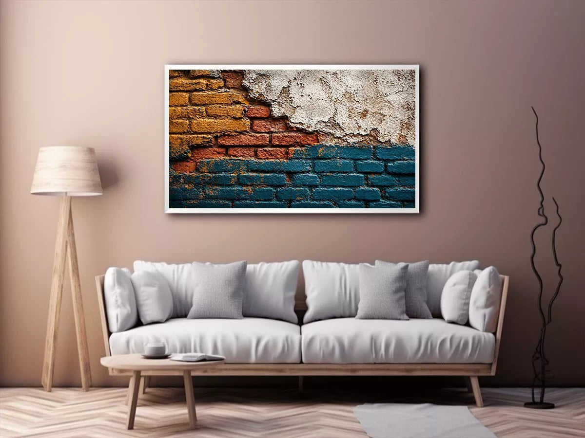 rustic brick Canvas Print texture, urban wall texture Canvas Print, distressed painted brick artwork, industrial wall decor texture, colorful brick abstract art