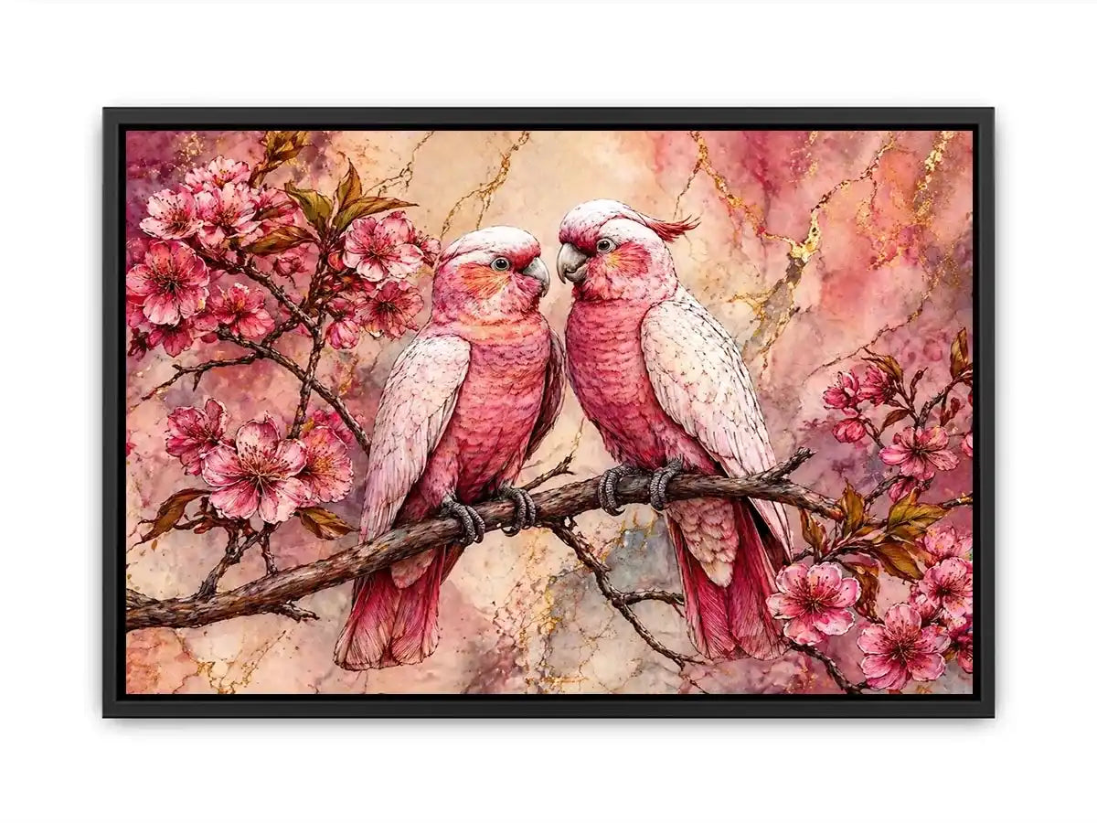 pink parrot Canvas Print watercolor birds, floral bird Canvas Print pink parrots, romantic bird illustration wall decor, botanical parrot painting soft tones