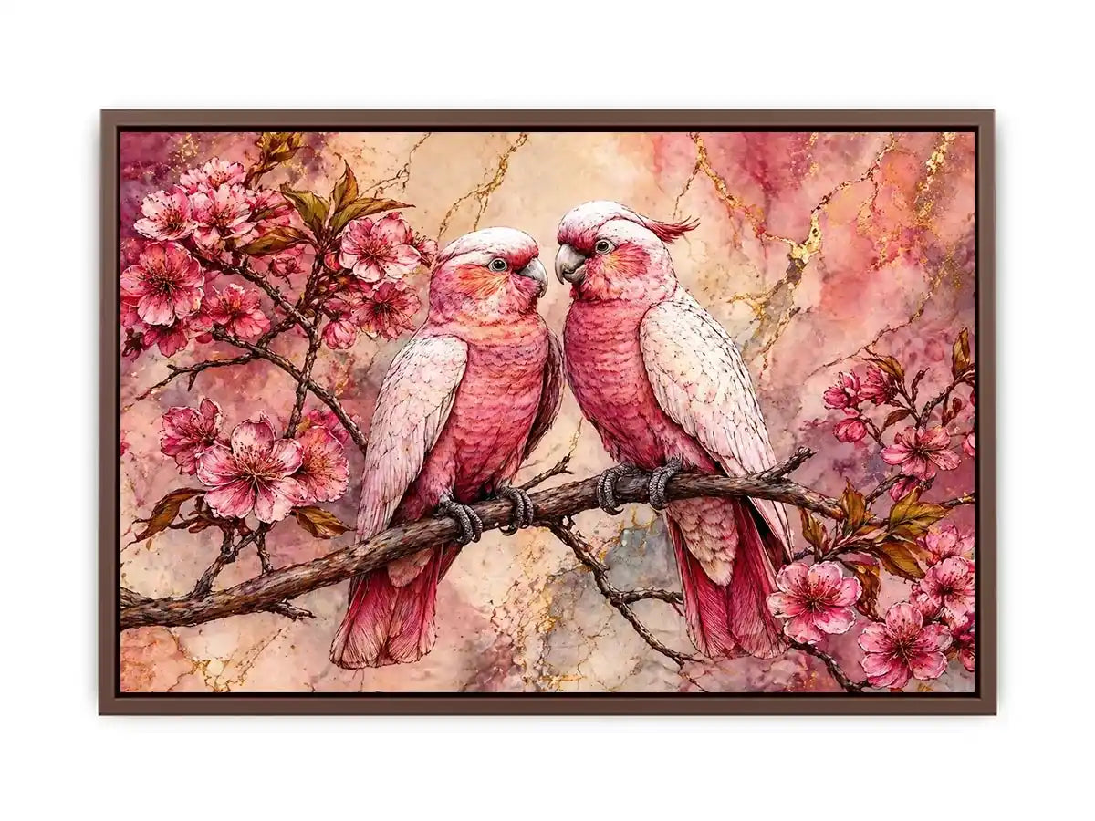 pink parrot Canvas Print watercolor birds, floral bird Canvas Print pink parrots, romantic bird illustration wall decor, botanical parrot painting soft tones