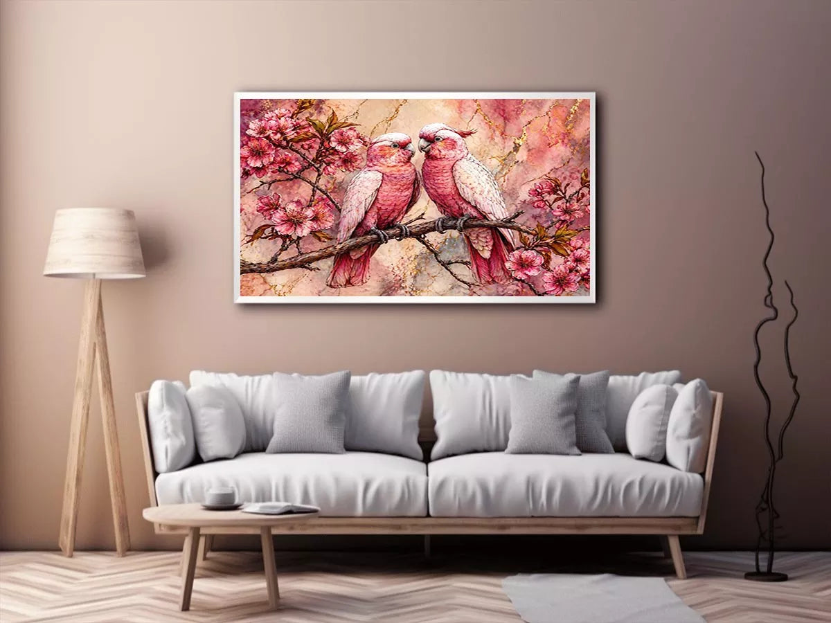pink parrot Canvas Print watercolor birds, floral bird Canvas Print pink parrots, romantic bird illustration wall decor, botanical parrot painting soft tones