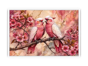 pink parrot Canvas Print watercolor birds, floral bird Canvas Print pink parrots, romantic bird illustration wall decor, botanical parrot painting soft tones