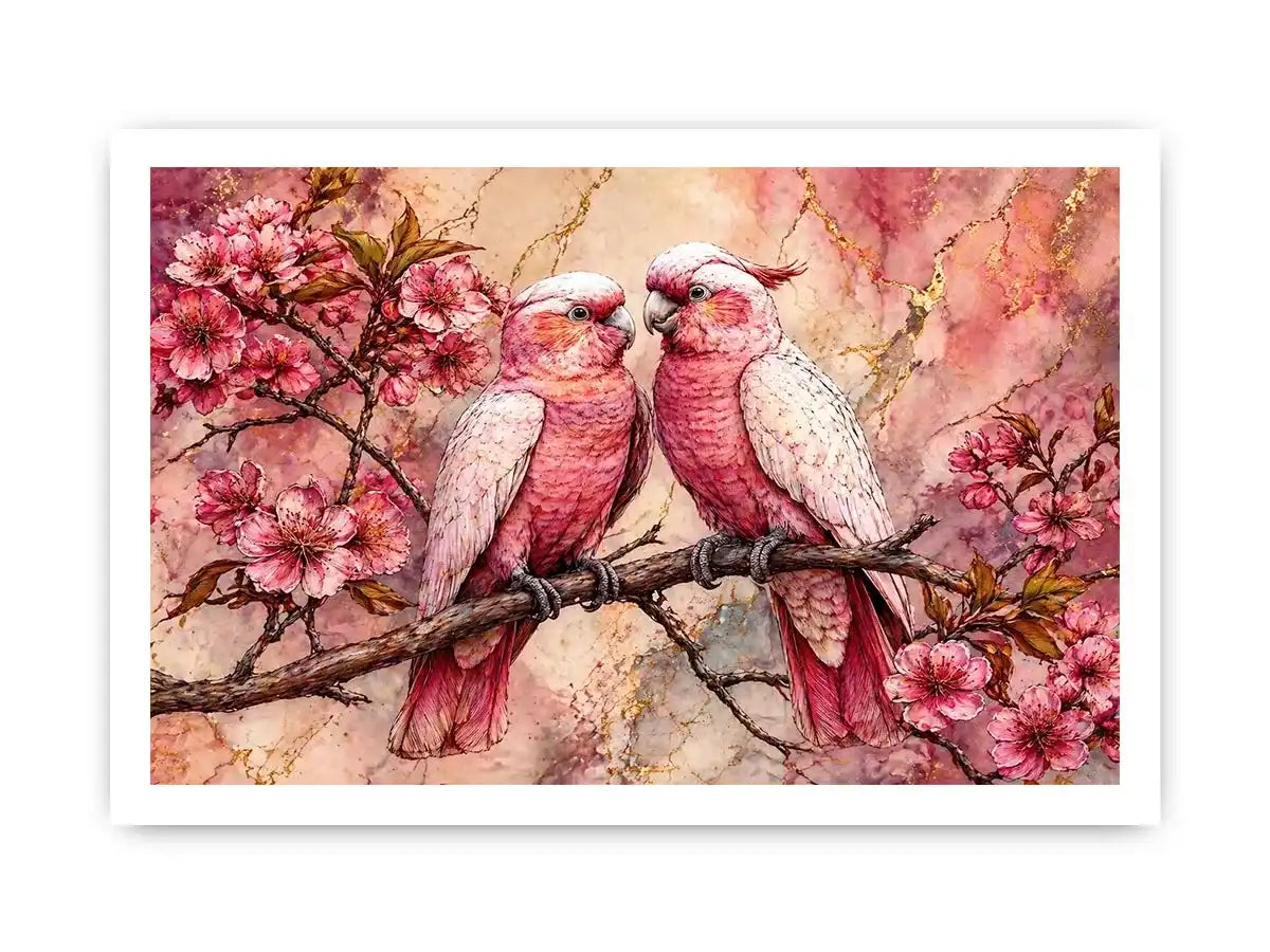 pink parrot Canvas Print watercolor birds, floral bird Canvas Print pink parrots, romantic bird illustration wall decor, botanical parrot painting soft tones