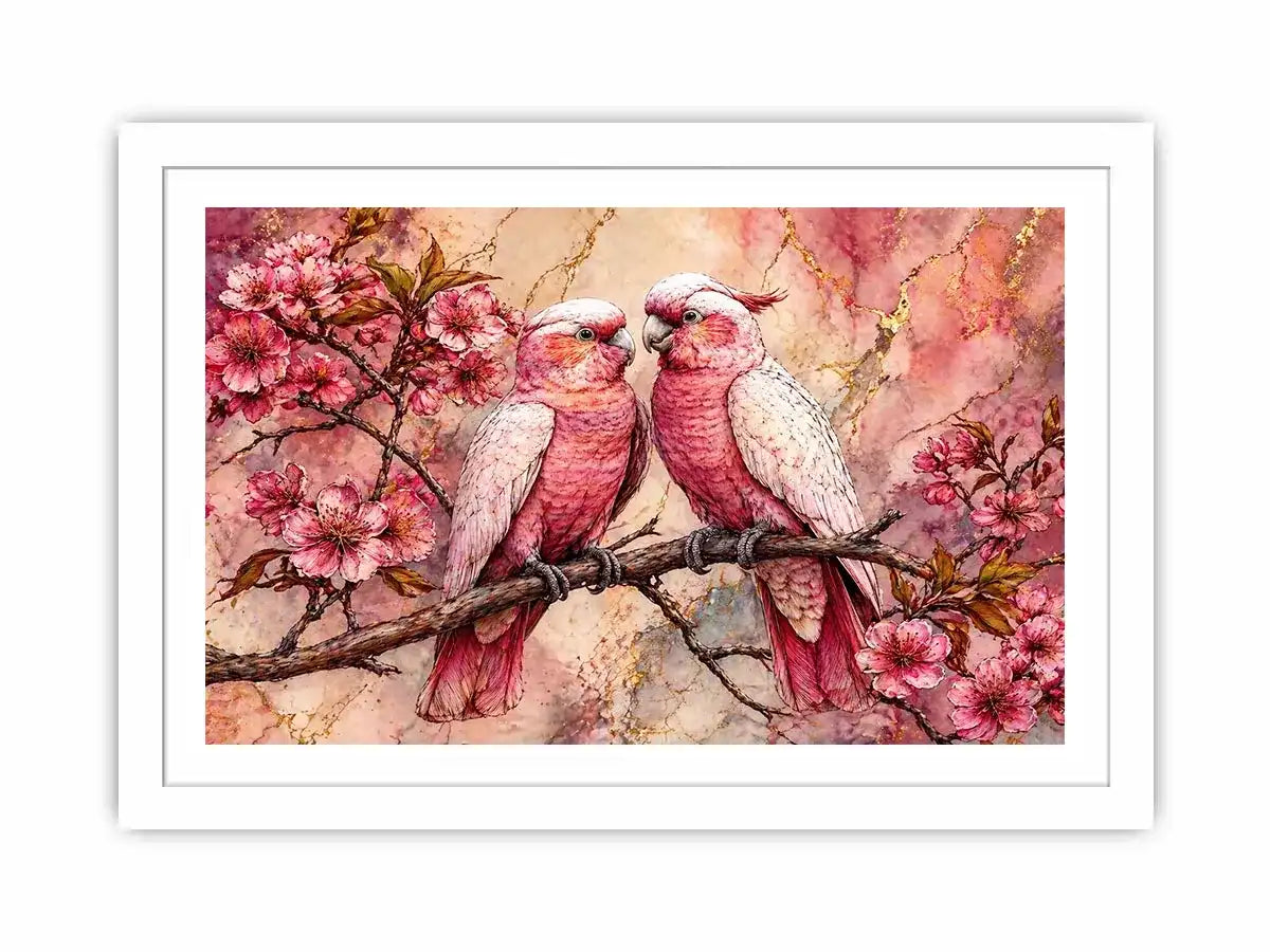 pink parrot Canvas Print watercolor birds, floral bird Canvas Print pink parrots, romantic bird illustration wall decor, botanical parrot painting soft tones