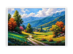 colorful landscape Canvas Print impressionist valley, scenic nature painting path artwork, vibrant countryside canvas decor, mountain landscape painting Canvas Print