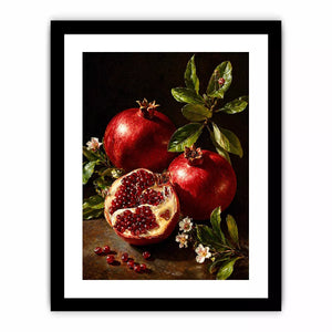 pomegranate still life wall art oil painting fruit, classic fruit painting canvas decor, red pomegranate artwork traditional still life