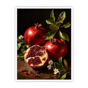 pomegranate still life wall art oil painting fruit, classic fruit painting canvas decor, red pomegranate artwork traditional still life