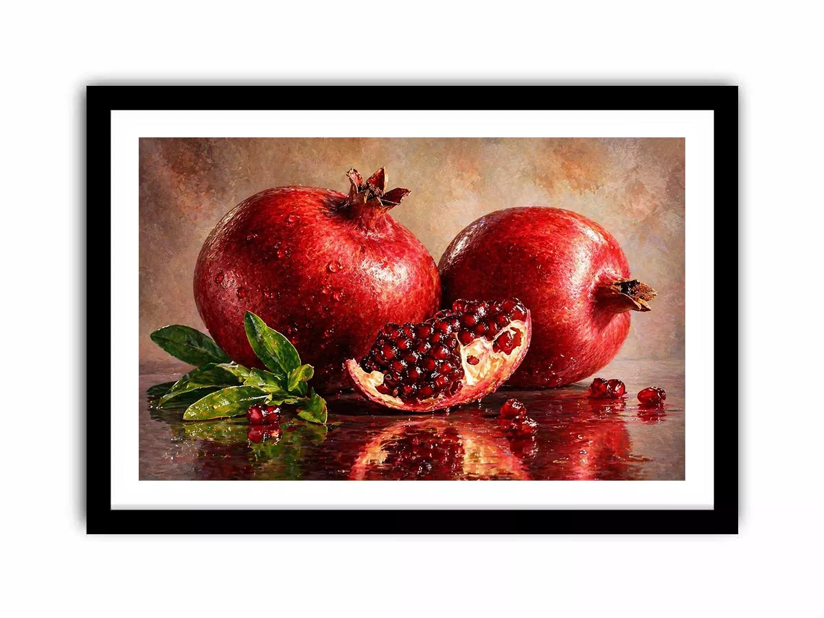 modern pomegranate still life Canvas Print, red fruit painting Canvas Print, realistic pomegranate artwork kitchen decor, contemporary fruit still life painting