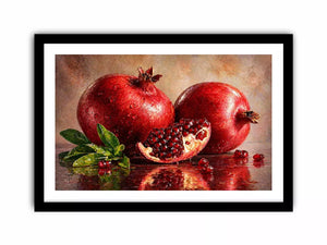 modern pomegranate still life Canvas Print, red fruit painting Canvas Print, realistic pomegranate artwork kitchen decor, contemporary fruit still life painting