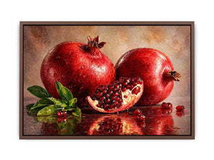modern pomegranate still life Canvas Print, red fruit painting Canvas Print, realistic pomegranate artwork kitchen decor, contemporary fruit still life painting