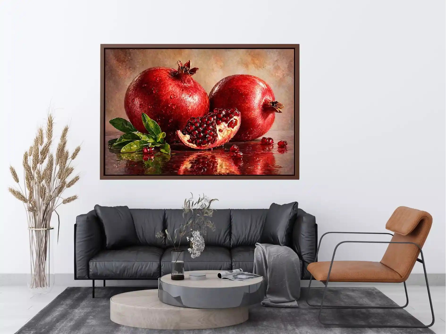 modern pomegranate still life Canvas Print, red fruit painting Canvas Print, realistic pomegranate artwork kitchen decor, contemporary fruit still life painting