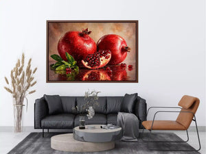 modern pomegranate still life Canvas Print, red fruit painting Canvas Print, realistic pomegranate artwork kitchen decor, contemporary fruit still life painting
