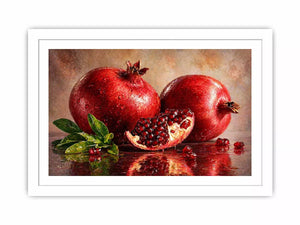 modern pomegranate still life Canvas Print, red fruit painting Canvas Print, realistic pomegranate artwork kitchen decor, contemporary fruit still life painting