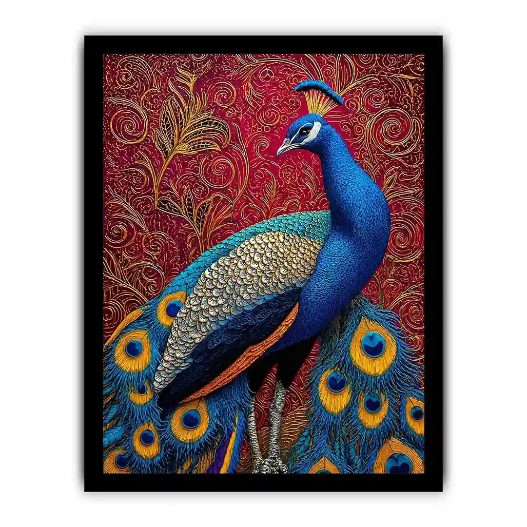 peacock Canvas Print colorful bird painting, royal peacock Canvas Print vibrant feathers, decorative bird artwork modern wall decor, peacock illustration luxury art