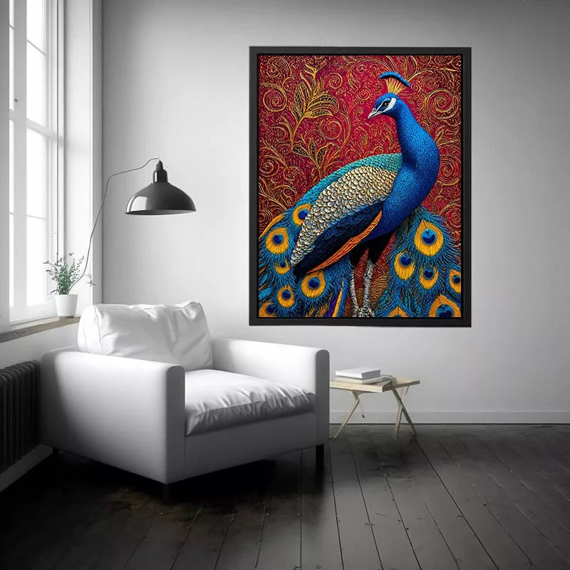 peacock Canvas Print colorful bird painting, royal peacock Canvas Print vibrant feathers, decorative bird artwork modern wall decor, peacock illustration luxury art