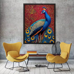 peacock Canvas Print colorful bird painting, royal peacock Canvas Print vibrant feathers, decorative bird artwork modern wall decor, peacock illustration luxury art