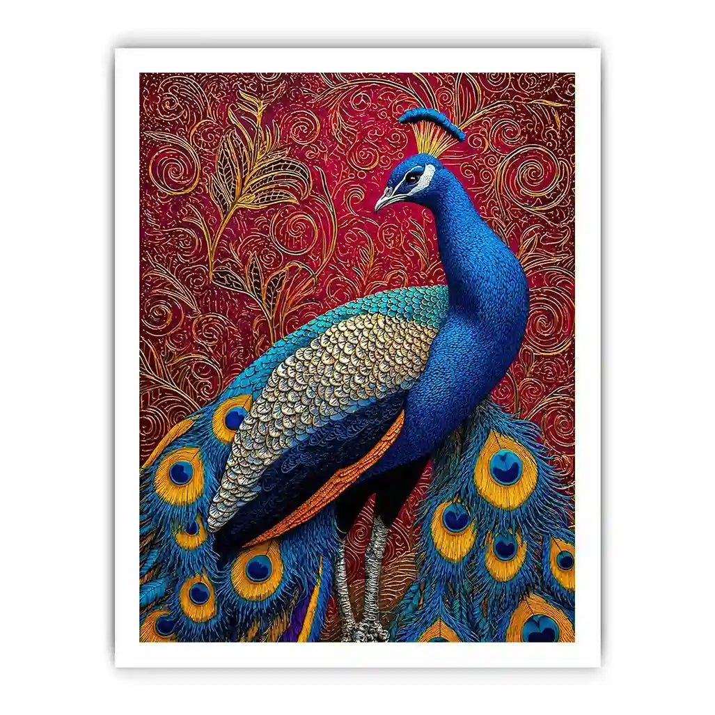 peacock Canvas Print colorful bird painting, royal peacock Canvas Print vibrant feathers, decorative bird artwork modern wall decor, peacock illustration luxury art