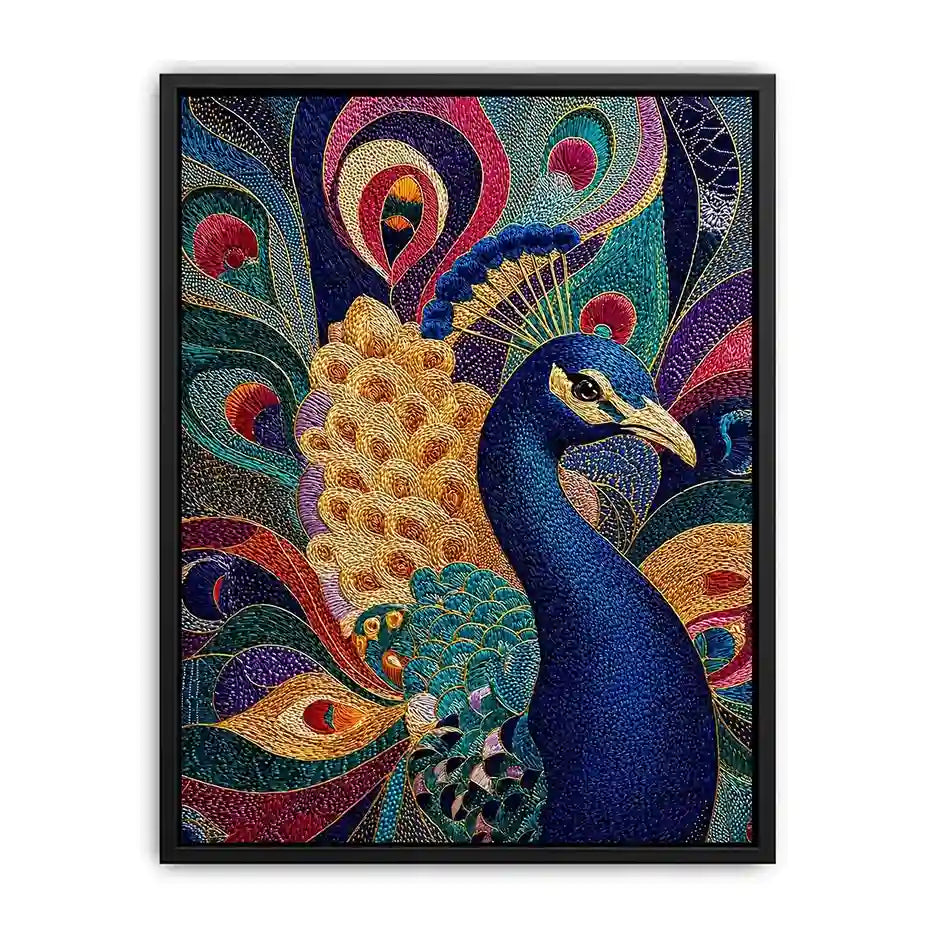 peacock Canvas Print colorful luxury bird canvas, vibrant peacock painting detailed feathers artwork, blue gold peacock canvas modern decor, exotic bird Canvas Print premium textured design