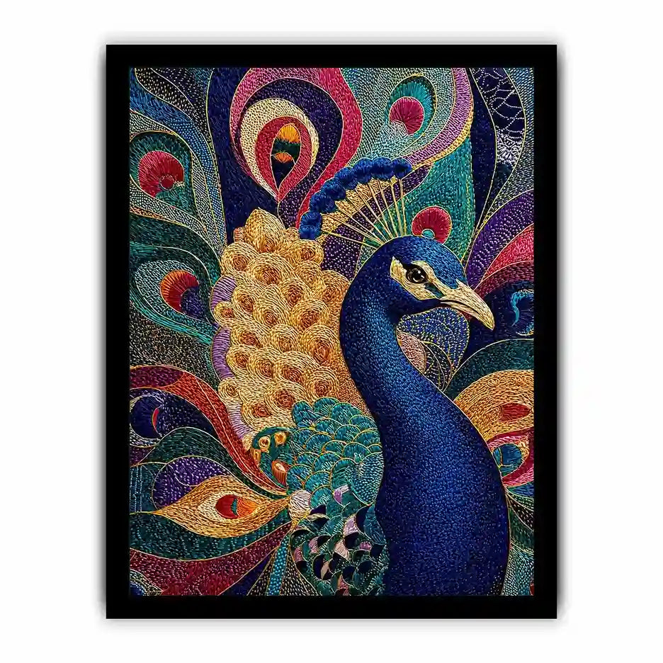 peacock Canvas Print colorful luxury bird canvas, vibrant peacock painting detailed feathers artwork, blue gold peacock canvas modern decor, exotic bird Canvas Print premium textured design