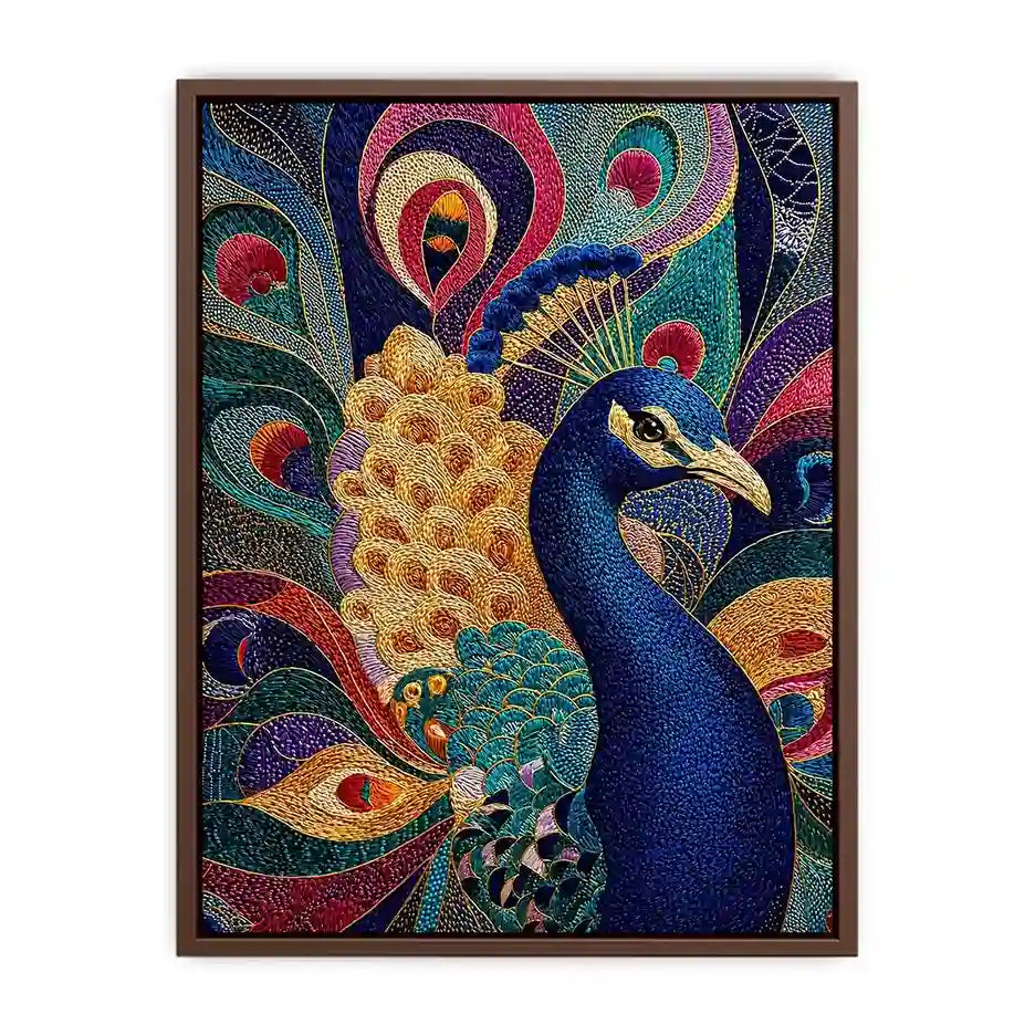 peacock Canvas Print colorful luxury bird canvas, vibrant peacock painting detailed feathers artwork, blue gold peacock canvas modern decor, exotic bird Canvas Print premium textured design