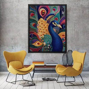 peacock Canvas Print colorful luxury bird canvas, vibrant peacock painting detailed feathers artwork, blue gold peacock canvas modern decor, exotic bird Canvas Print premium textured design