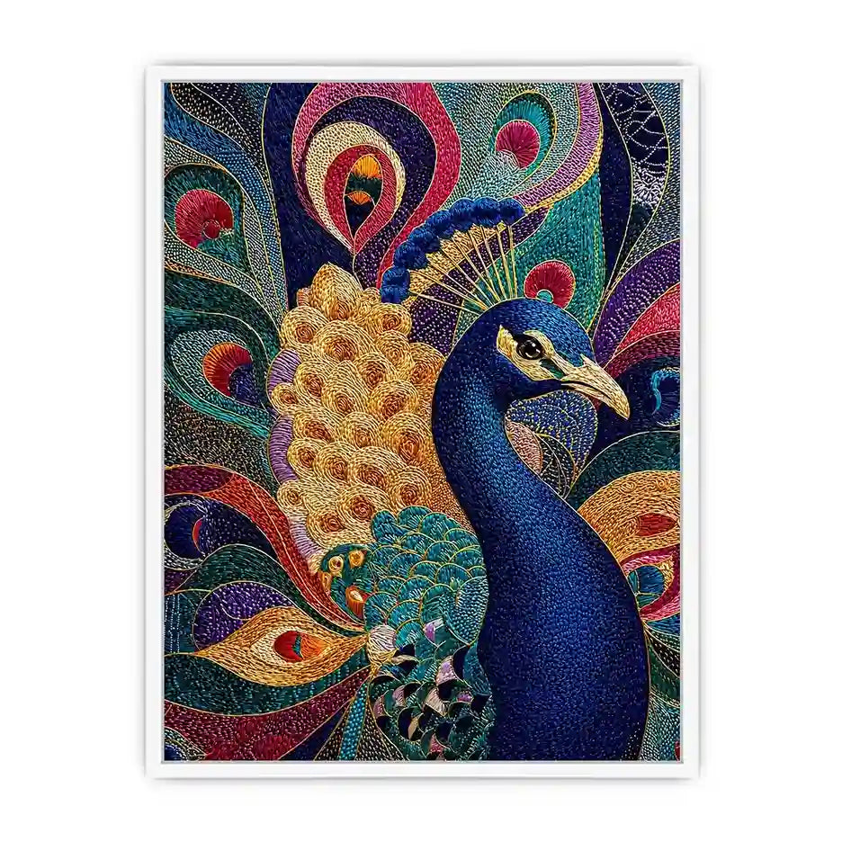 peacock Canvas Print colorful luxury bird canvas, vibrant peacock painting detailed feathers artwork, blue gold peacock canvas modern decor, exotic bird Canvas Print premium textured design